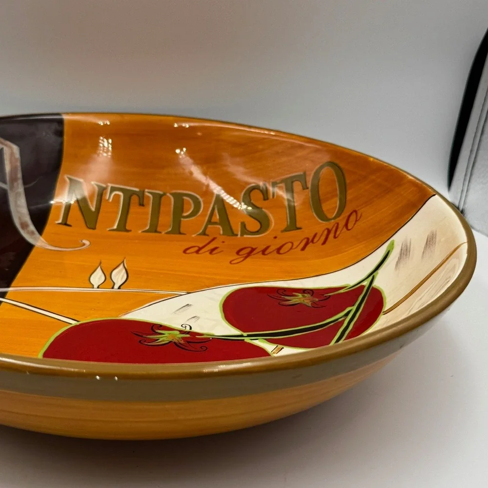 Antipasto di Giorno Italian Ceramic Serving Bowl Tomato Countryside Hand Painted